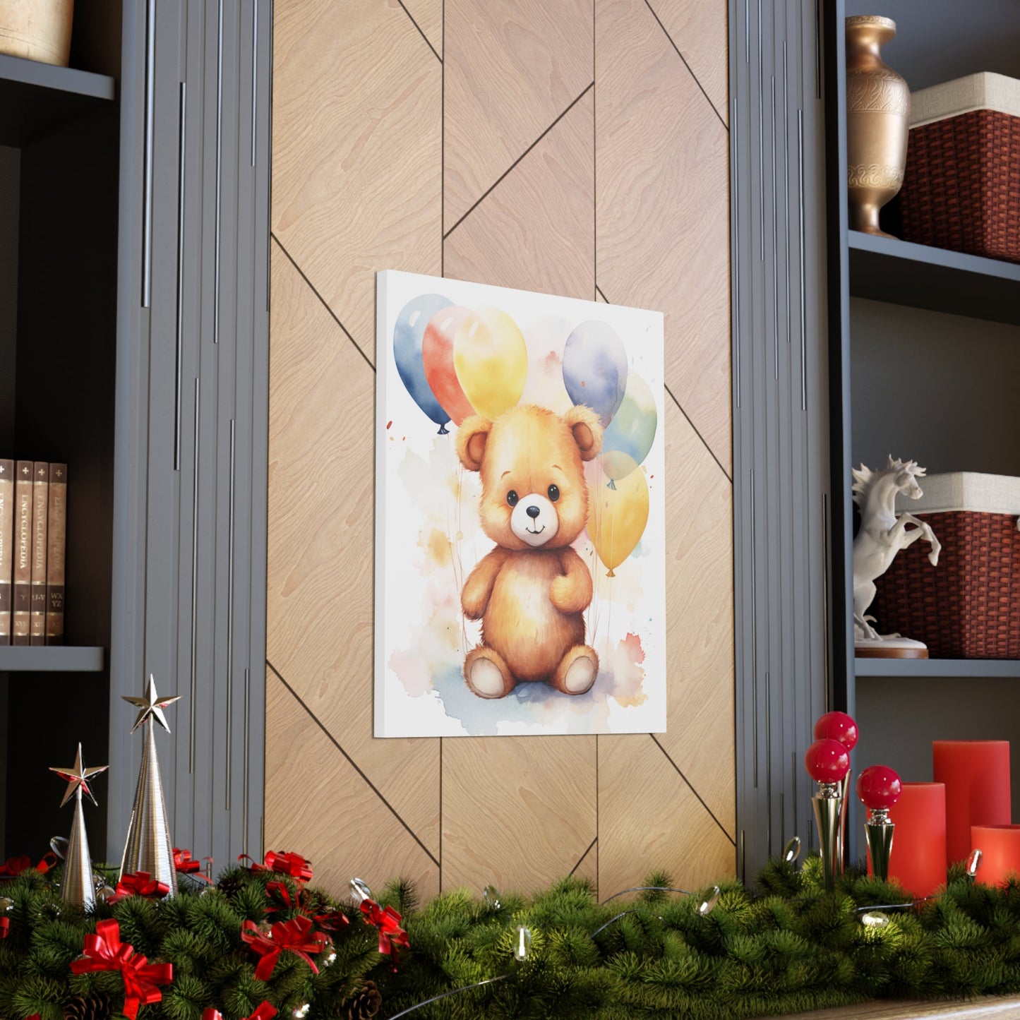Baby Bear With Balloons On Canvas, Nursery Decor, Nursery Wall Art, Baby Animal Canvas Print, Nursery Bear Canvas, Kids Art - BE4006-KaboodleWorld