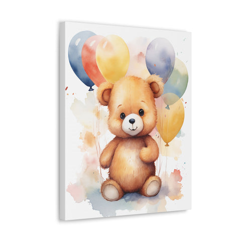 Baby Bear With Balloons On Canvas, Nursery Decor, Nursery Wall Art, Baby Animal Canvas Print, Nursery Bear Canvas, Kids Art - BE4006-KaboodleWorld