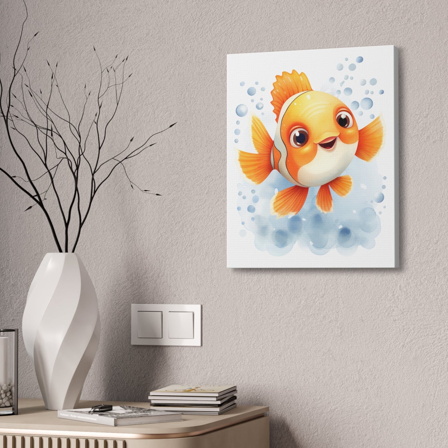 Happy watercolor Clownfish on Stretched 1.5" Canvas-KaboodleWorld