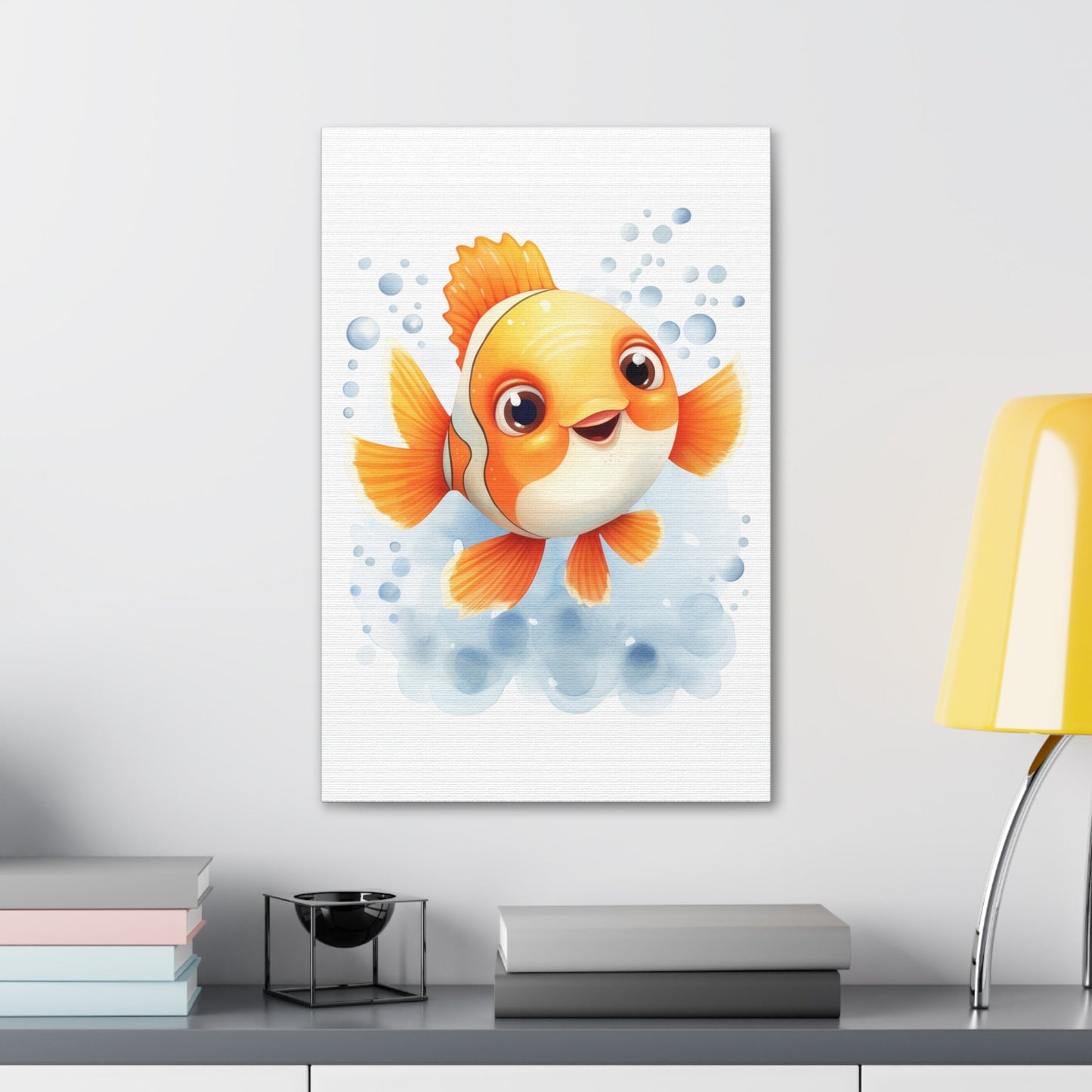 Happy watercolor Clownfish on Stretched 1.5" Canvas-KaboodleWorld