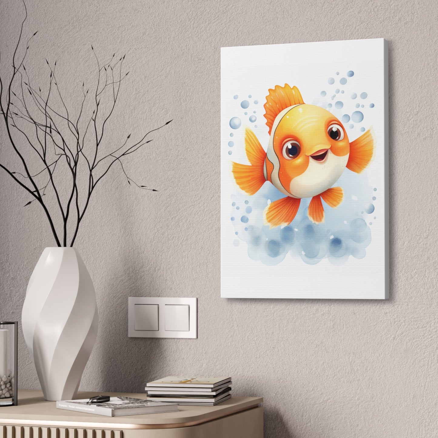 Happy watercolor Clownfish on Stretched 1.5" Canvas-KaboodleWorld