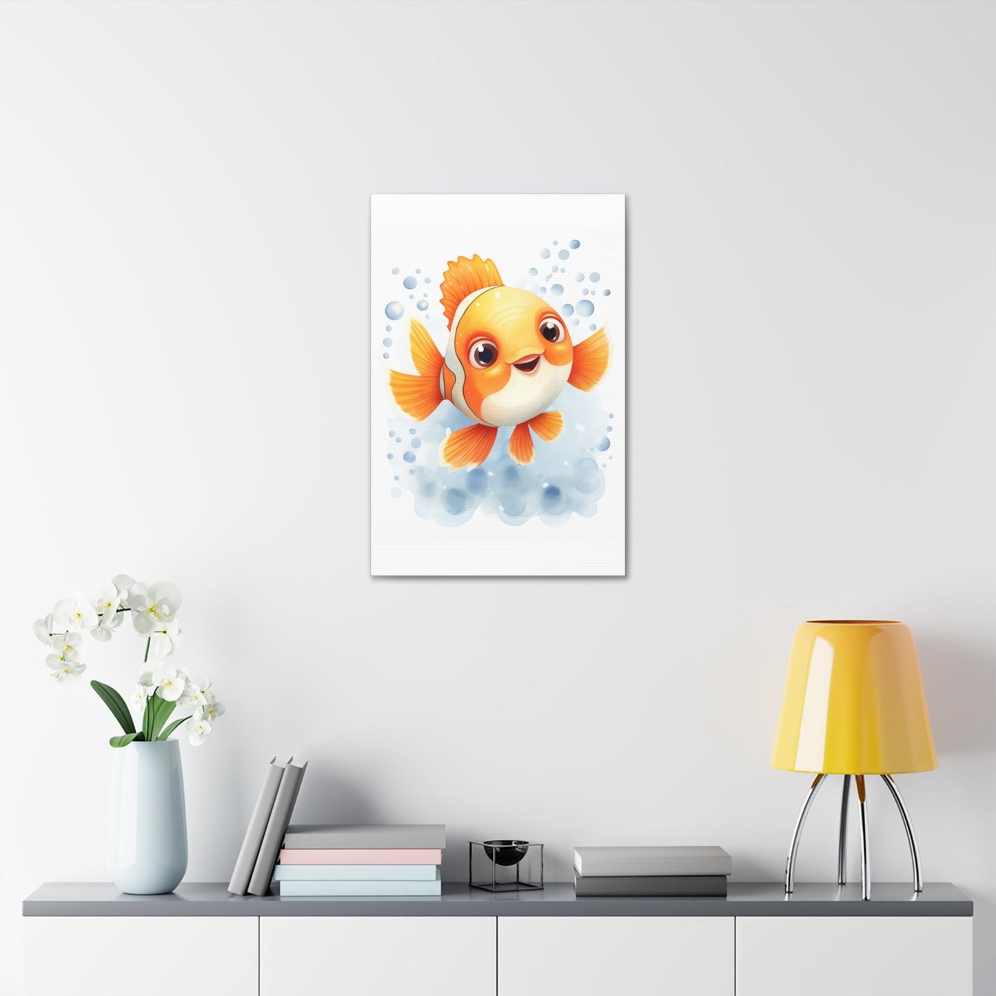 Happy watercolor Clownfish on Stretched 1.5" Canvas-KaboodleWorld