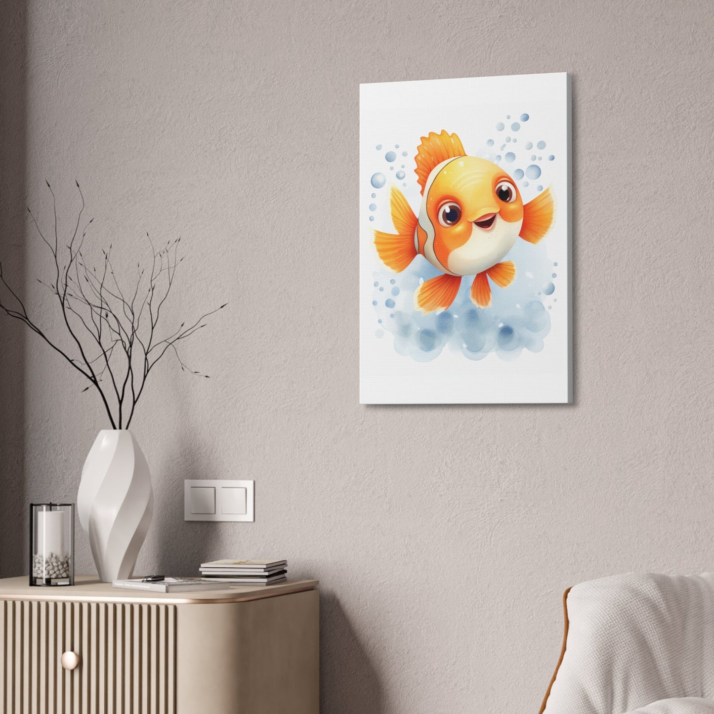 Happy watercolor Clownfish on Stretched 1.5" Canvas-KaboodleWorld