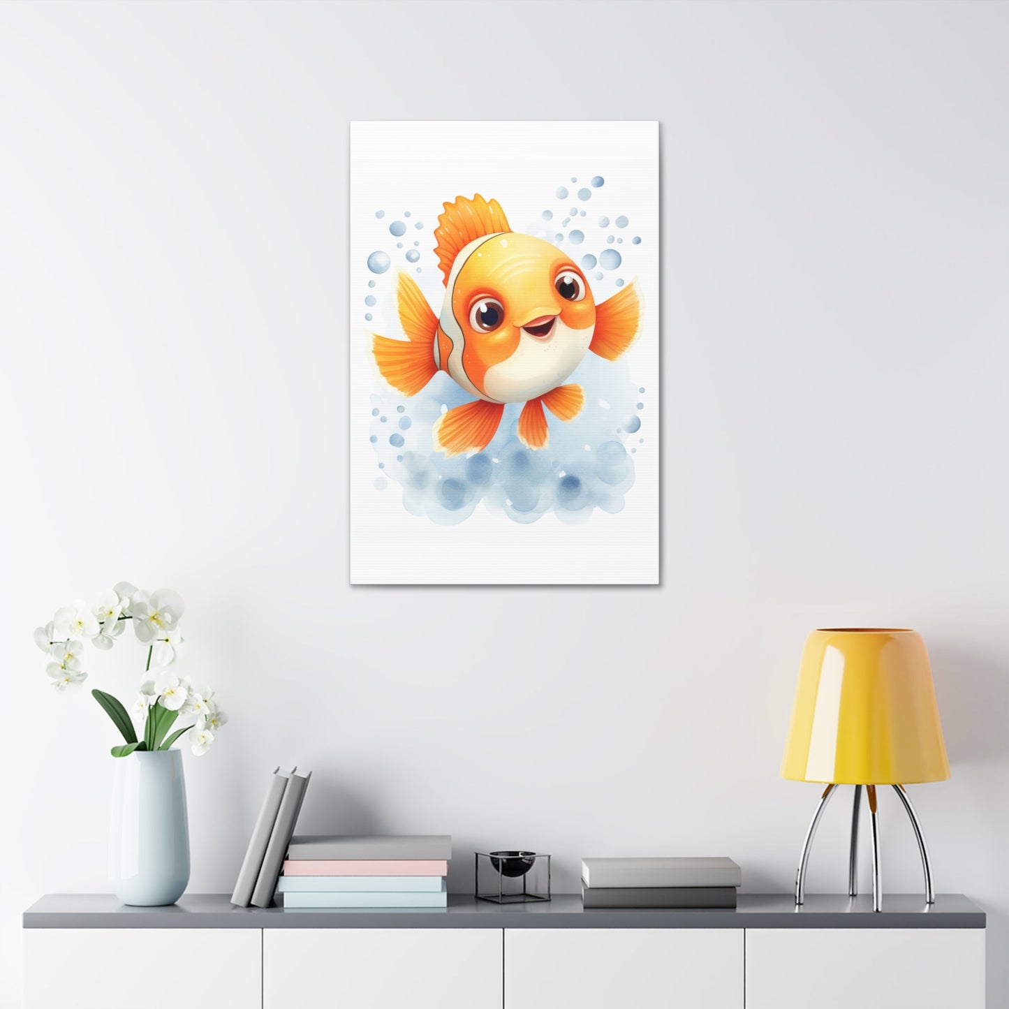 Happy watercolor Clownfish on Stretched 1.5" Canvas-KaboodleWorld