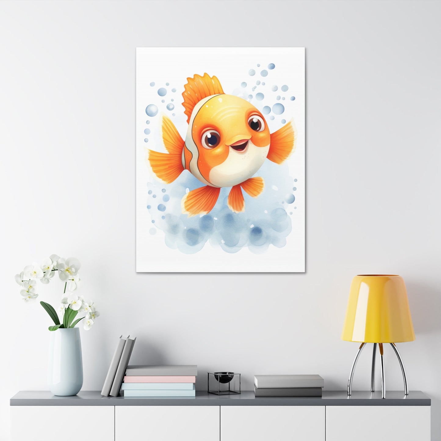 Happy watercolor Clownfish on Stretched 1.5" Canvas-KaboodleWorld
