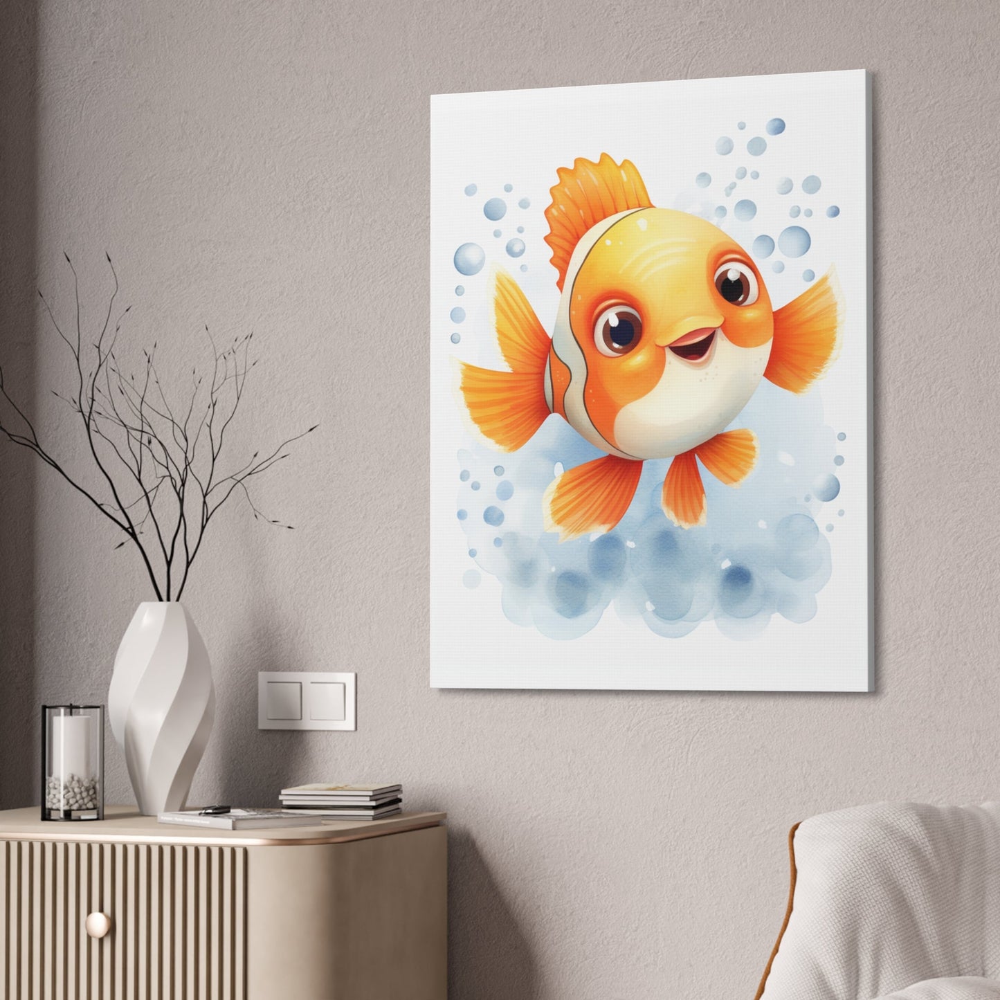 Happy watercolor Clownfish on Stretched 1.5" Canvas-KaboodleWorld