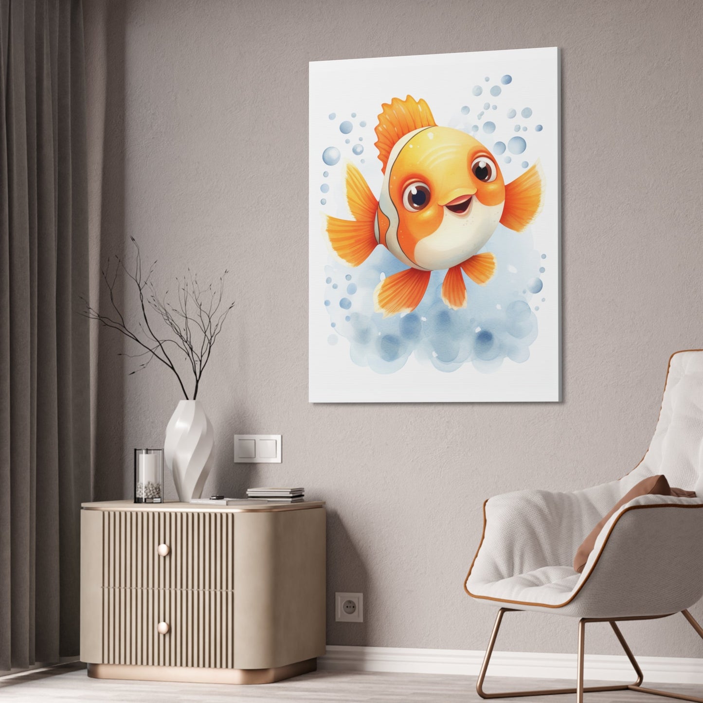 Happy watercolor Clownfish on Stretched 1.5" Canvas-KaboodleWorld