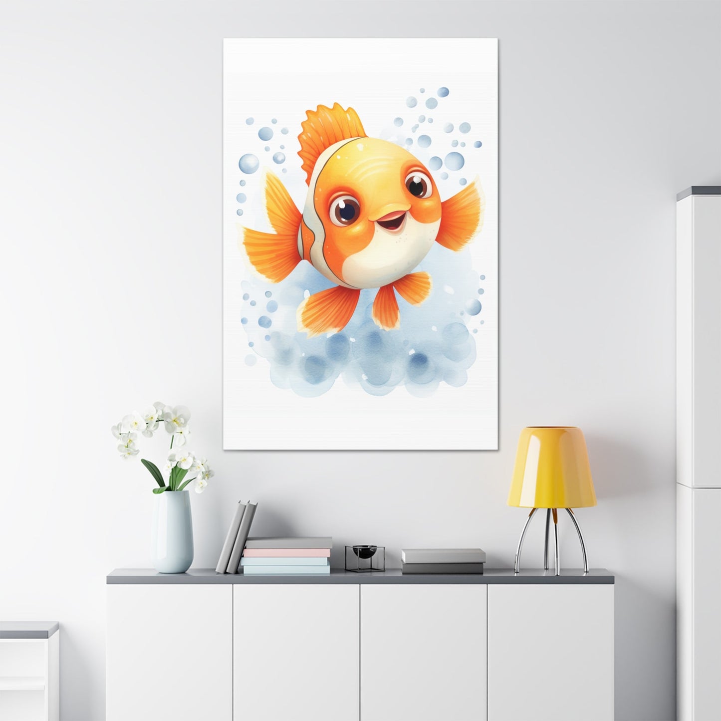Happy watercolor Clownfish on Stretched 1.5" Canvas-KaboodleWorld