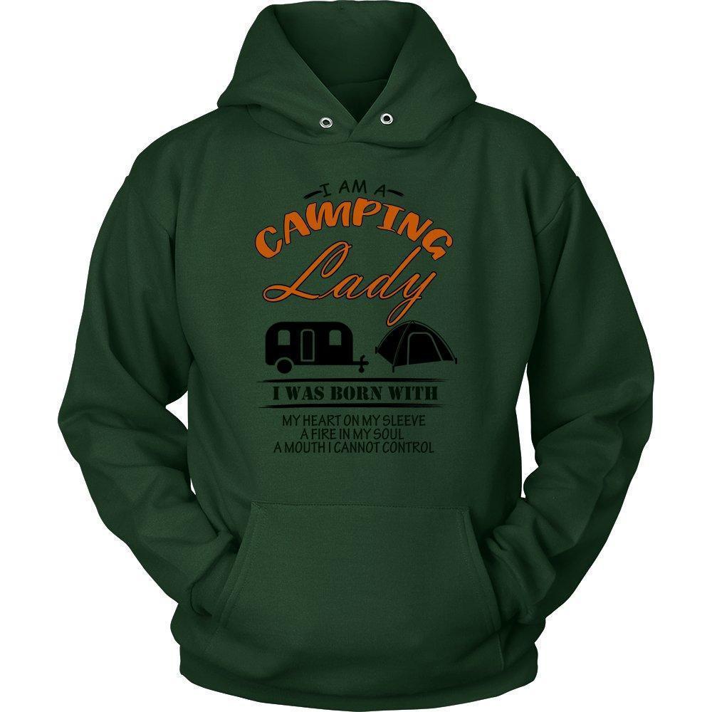 I am a Camping Lady I was Born with My Heart on my Sleeve a Fire in My Soul .. Unisex Hoodie-KaboodleWorld
