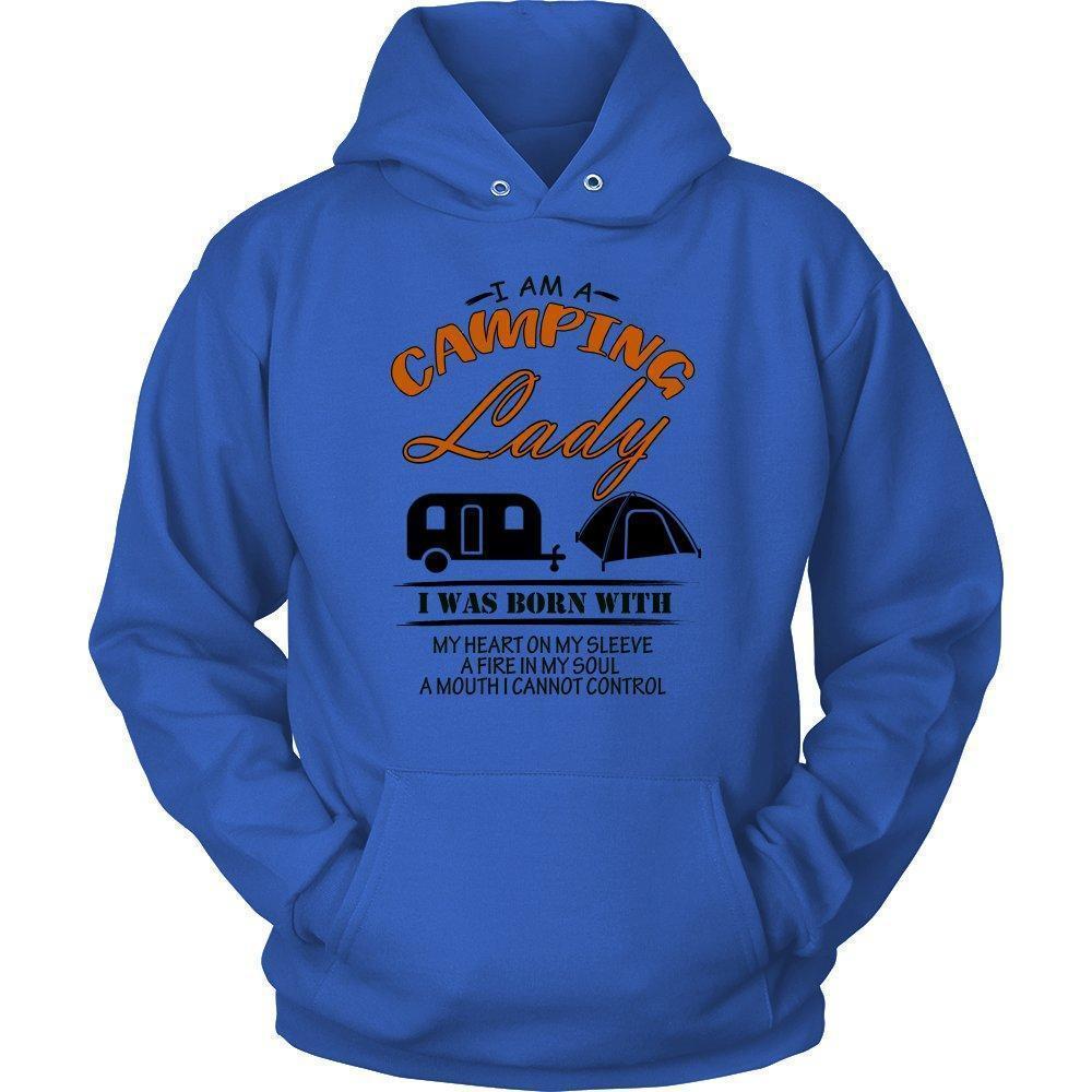 I am a Camping Lady I was Born with My Heart on my Sleeve a Fire in My Soul .. Unisex Hoodie-KaboodleWorld