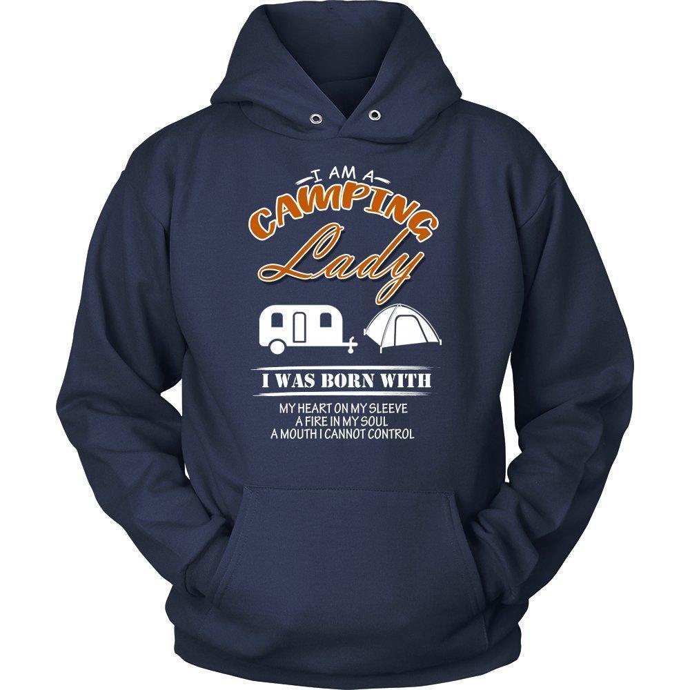 I am a Camping Lady I was Born with My Heart on my Sleeve a Fire in ... Unisex Hoodie-KaboodleWorld