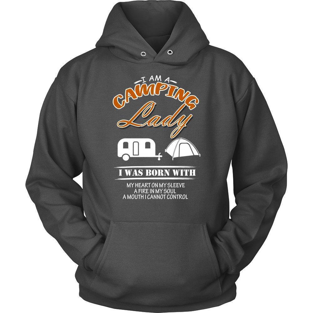 I am a Camping Lady I was Born with My Heart on my Sleeve a Fire in ... Unisex Hoodie-KaboodleWorld