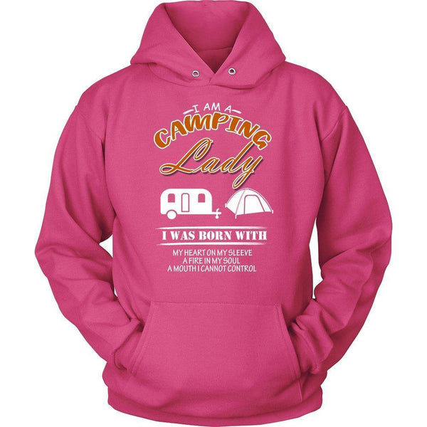 I am a Camping Lady I was Born with My Heart on my Sleeve a Fire in ... Unisex Hoodie-KaboodleWorld