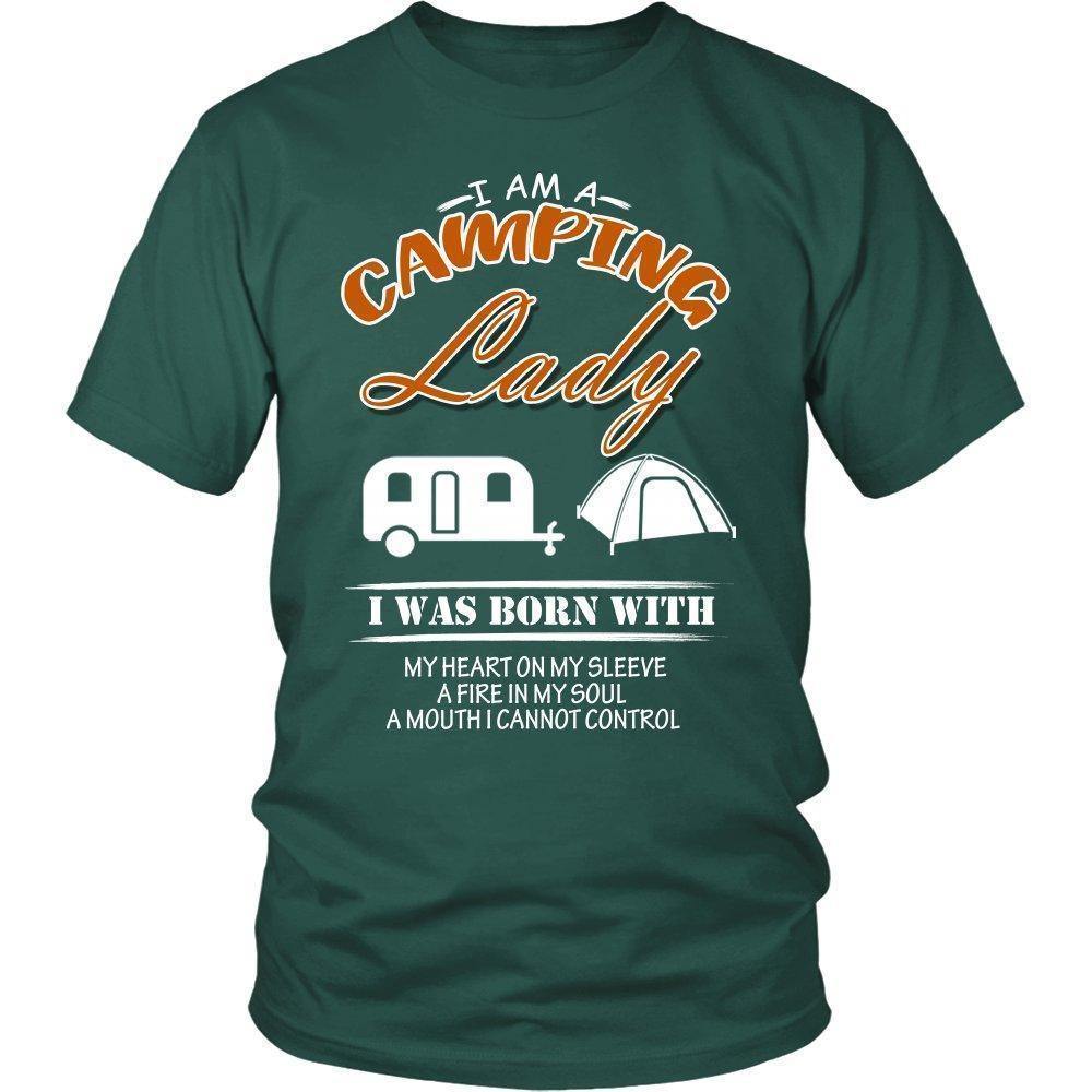 I am a Camping Lady I was Born with My Heart on my Sleeve a Fire in ... Unisex Shirt-KaboodleWorld