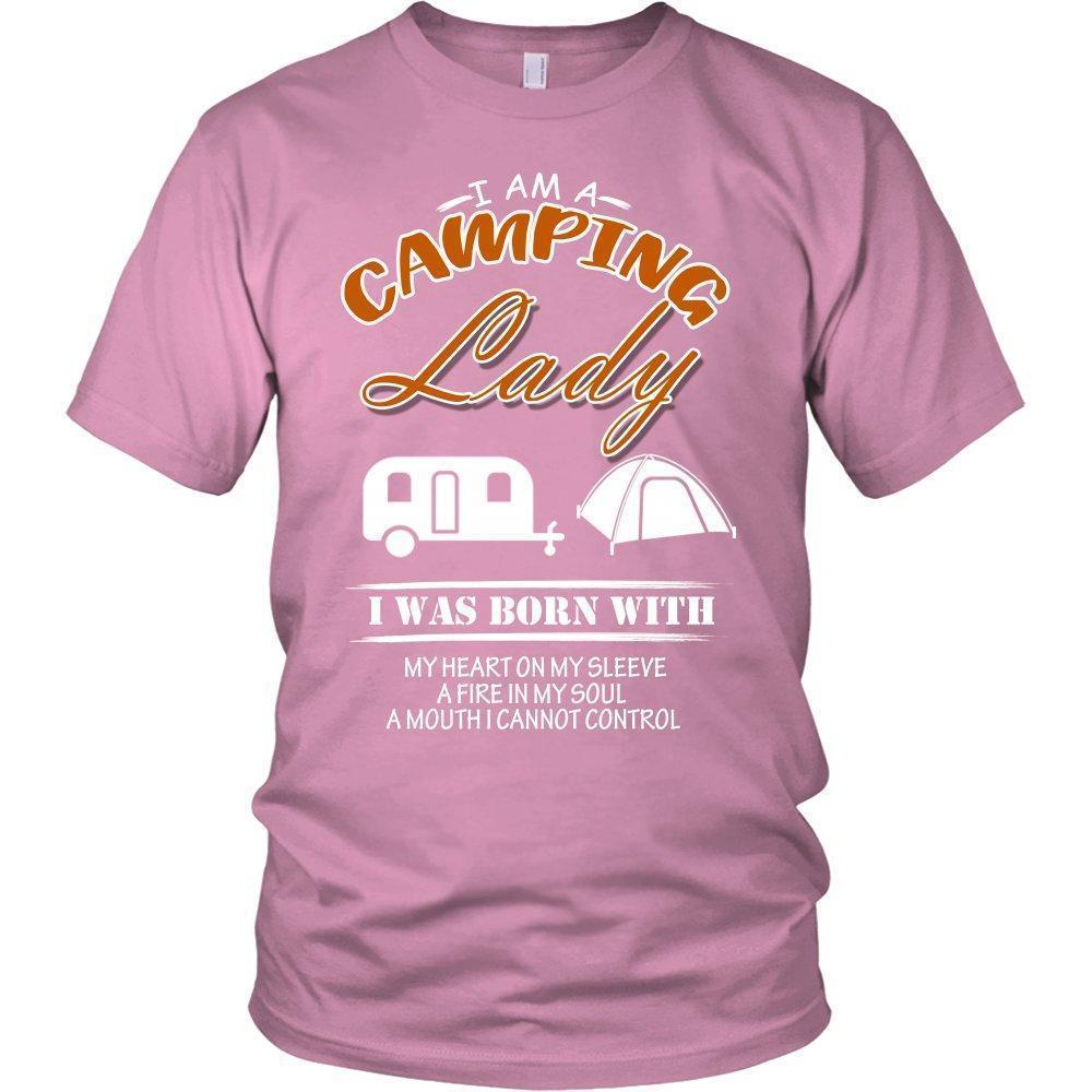 I am a Camping Lady I was Born with My Heart on my Sleeve a Fire in ... Unisex Shirt-KaboodleWorld