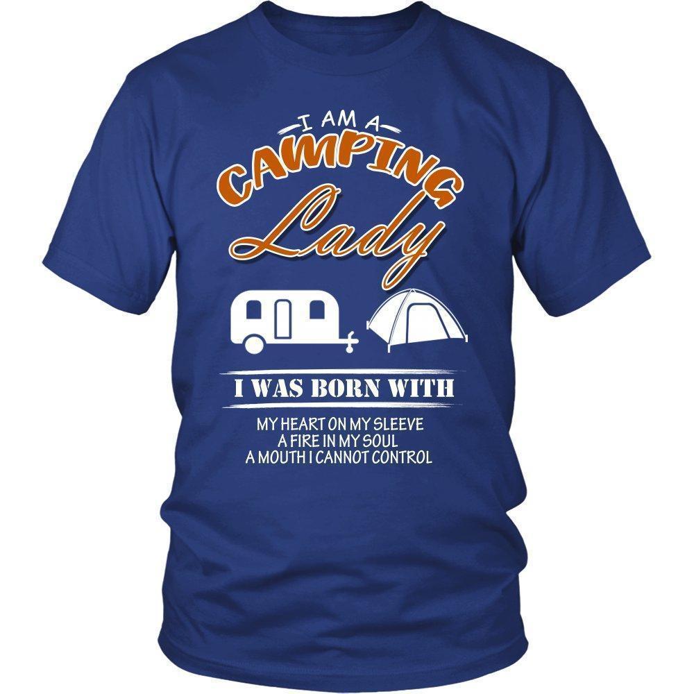 I am a Camping Lady I was Born with My Heart on my Sleeve a Fire in ... Unisex Shirt-KaboodleWorld
