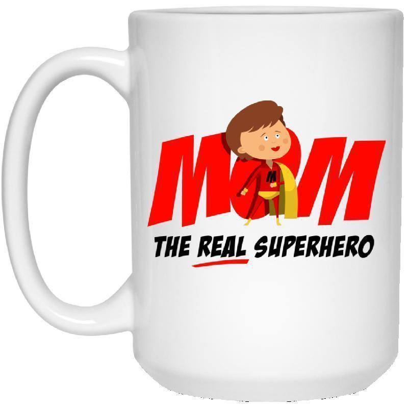 Mom the Real Super Hero 15 oz. White Mug-KaboodleWorld
