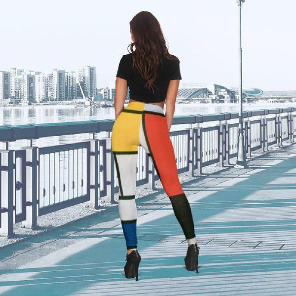 Fashionable Comfy Leggings - Mondrian Composition-KaboodleWorld