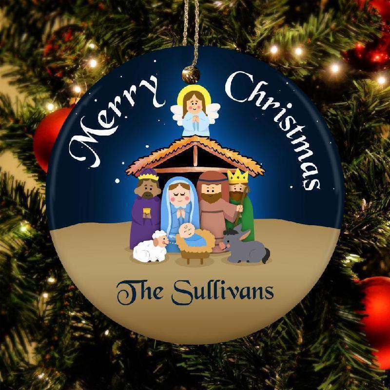 Manger Personalized Ceramic Christmas Ornament-KaboodleWorld