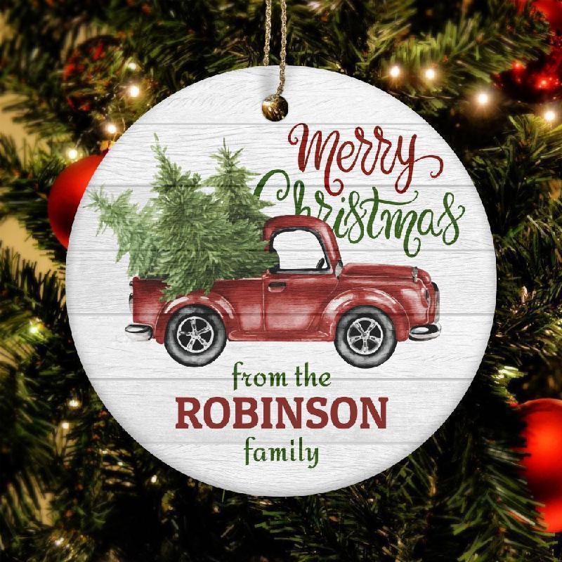 Merry Christmas Family Personalized Ceramic Ornament-KaboodleWorld