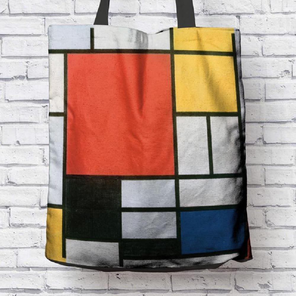 Mondrian Composition Cotton Tote Bag-KaboodleWorld