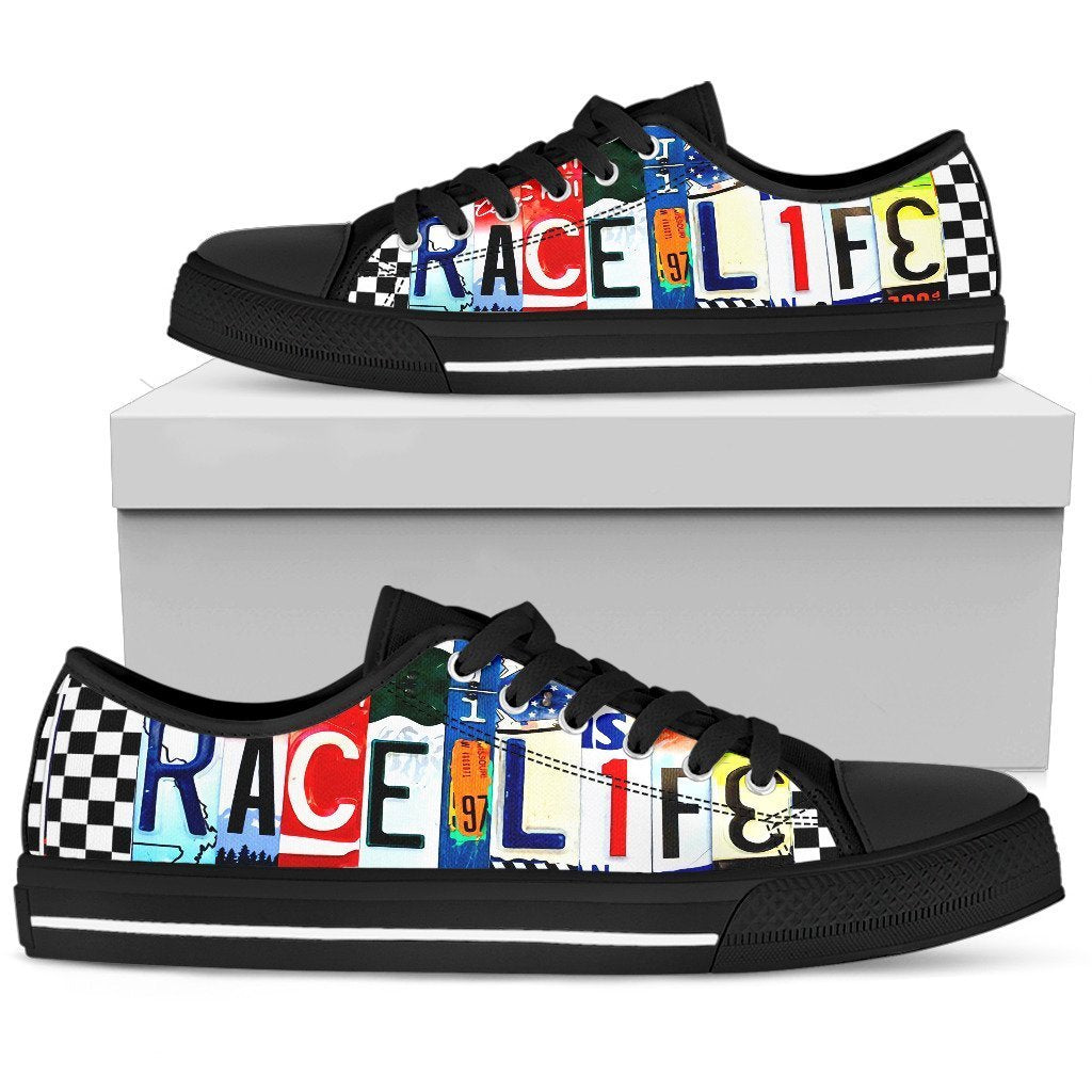 Race Life Black Low Top Shoes Men-KaboodleWorld