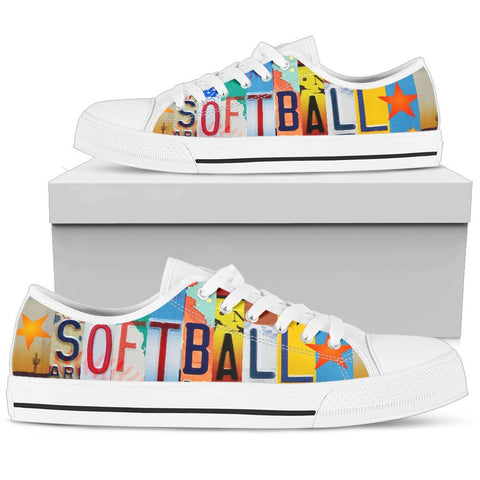 Softball Addict White Low Top Shoes-KaboodleWorld