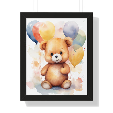 Baby Bear With 6 Balloon Nursery Decor Framed Print for Nursery Wall Art, Baby Animal Prints for Nursery - BE006F-KaboodleWorld