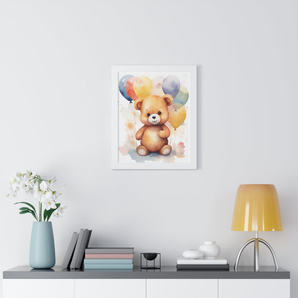 Baby Bear With 6 Balloon Nursery Decor Framed Print for Nursery Wall Art, Baby Animal Prints for Nursery - BE006F-KaboodleWorld