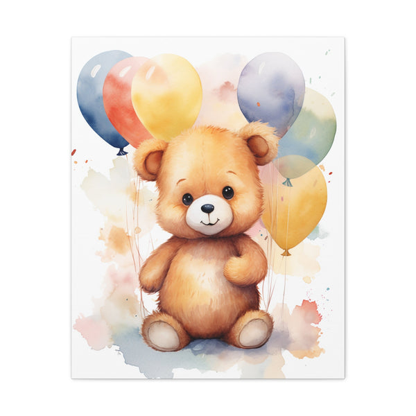 Baby Bear With Balloons On Canvas, Nursery Decor, Nursery Wall Art, Baby Animal Canvas Print, Nursery Bear Canvas, Kids Art - BE4006-KaboodleWorld