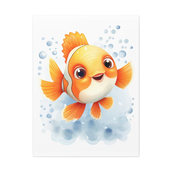 Happy watercolor Clownfish on Stretched 1.5" Canvas-KaboodleWorld
