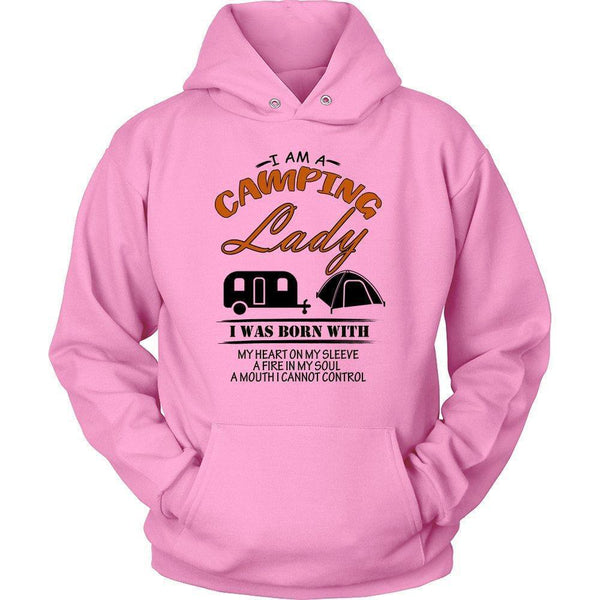 I am a Camping Lady I was Born with My Heart on my Sleeve a Fire in My Soul .. Unisex Hoodie-KaboodleWorld