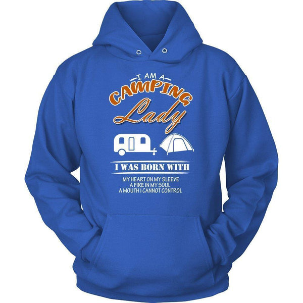 I am a Camping Lady I was Born with My Heart on my Sleeve a Fire in ... Unisex Hoodie-KaboodleWorld