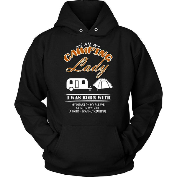 I am a Camping Lady I was Born with My Heart on my Sleeve a Fire in ... Unisex Hoodie-KaboodleWorld