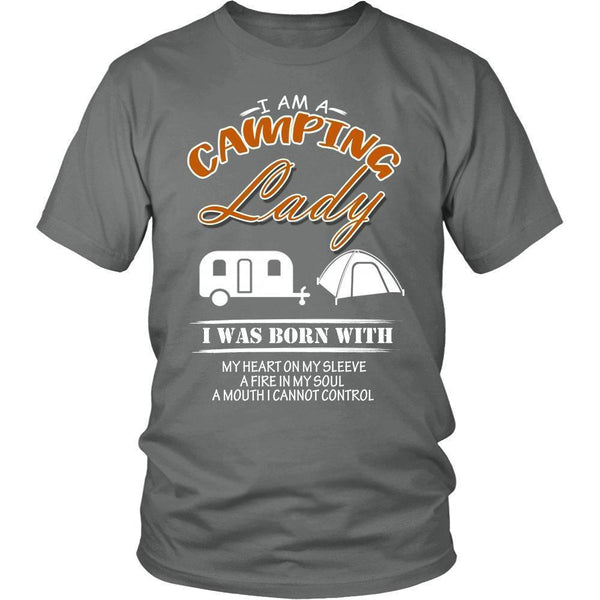 I am a Camping Lady I was Born with My Heart on my Sleeve a Fire in ... Unisex Shirt-KaboodleWorld