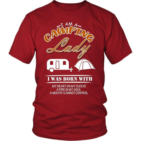 I am a Camping Lady I was Born with My Heart on my Sleeve a Fire in ... Unisex Shirt-KaboodleWorld