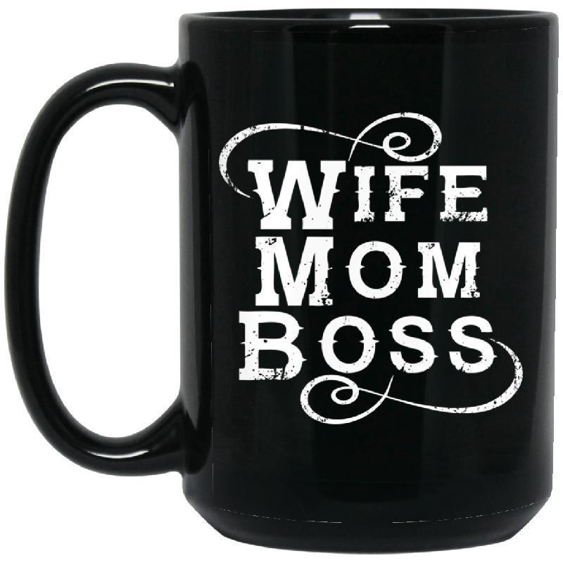 Wife Mom Boss - 15 oz. Black Mug-KaboodleWorld