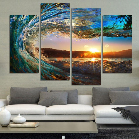 4 Panel Modern Seascape Canvas Wall Art - Canvas Only-KaboodleWorld