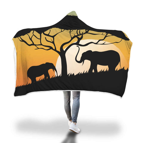 African Elephant Sunset Hooded Blanket-KaboodleWorld