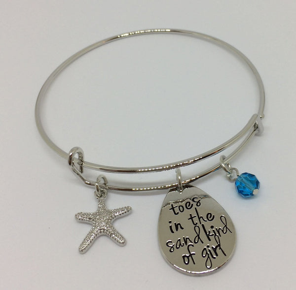 Beach Bangle Bracelet - 'Toes In The Sand Kind Of Girl'-KaboodleWorld