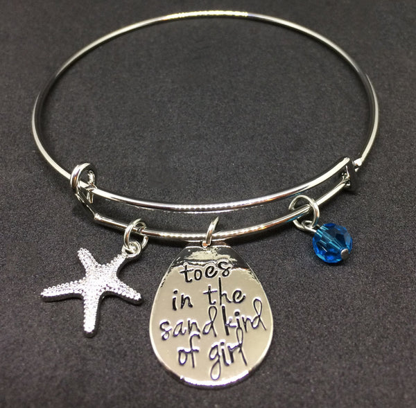 Beach Bangle Bracelet - 'Toes In The Sand Kind Of Girl'-KaboodleWorld