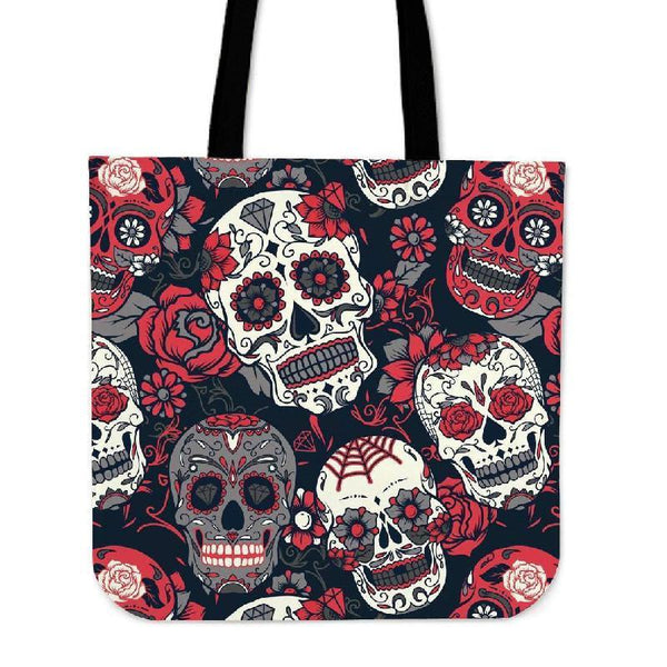 Black Red and White Skulls Cotton Tote-KaboodleWorld