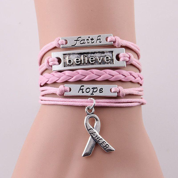 Breast Cancer Infinity Bracelet 'Faith Believe Hope'-KaboodleWorld
