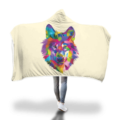 Colorful Wolf Comfy Hooded Blanket-KaboodleWorld