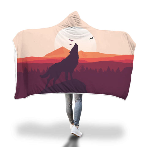 Comfy Howling Wolf Hooded Blanket-KaboodleWorld
