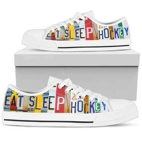 Eat, Sleep, Hockey White Low Top Shoes Men-KaboodleWorld