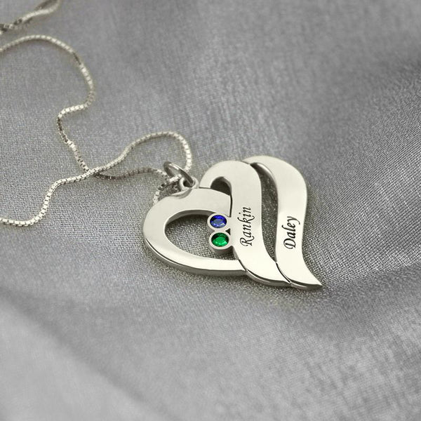 Engraved Sterling Silver Birthstone Heart Necklace-KaboodleWorld