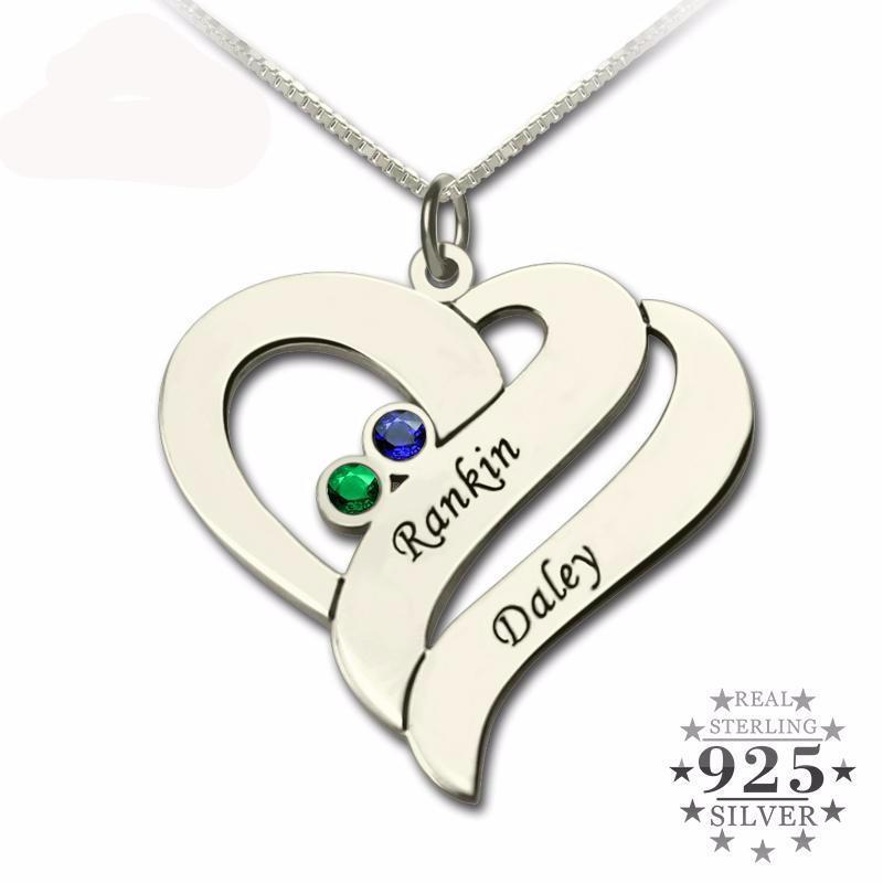 Engraved Sterling Silver Birthstone Heart Necklace-KaboodleWorld