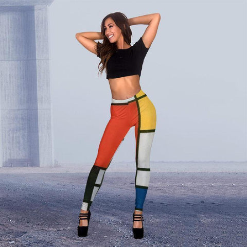Fashionable Comfy Leggings - Mondrian Composition-KaboodleWorld