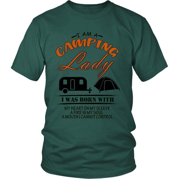 I am a Camping Lady I was Born with My Heart on my Sleeve a Fire in My Soul Shirt-KaboodleWorld